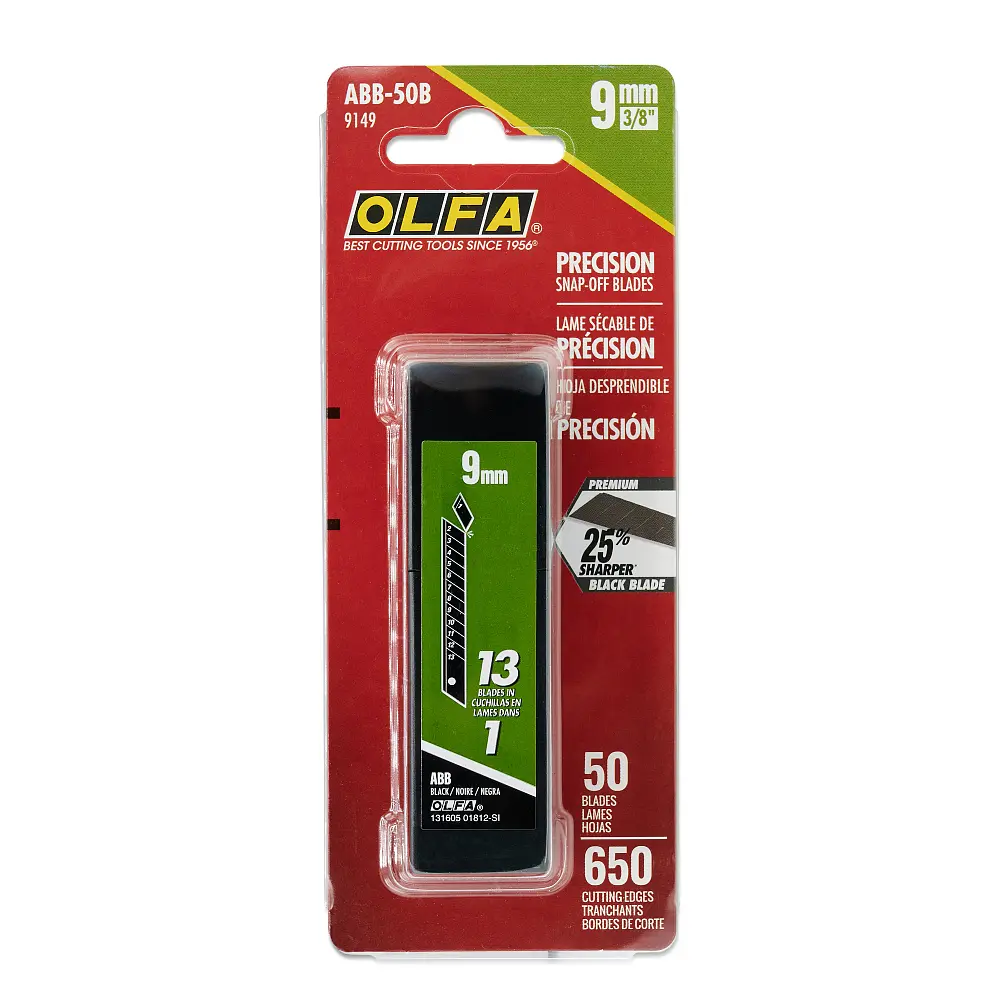 Лезвия OLFA ABB-50B, углеродистая сталь, 9mm, 50шт.